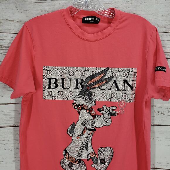 Burycan Paris Men's Pink Bug's Bunny Rhinestone Shirt Size Medium - Picture 2 of 13